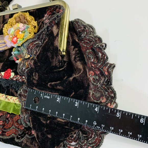 Ziba Velvet Beaded Purse Vintage Cottagecore Floral Lace Boho Romantic Handbag - Picture 7 of 16